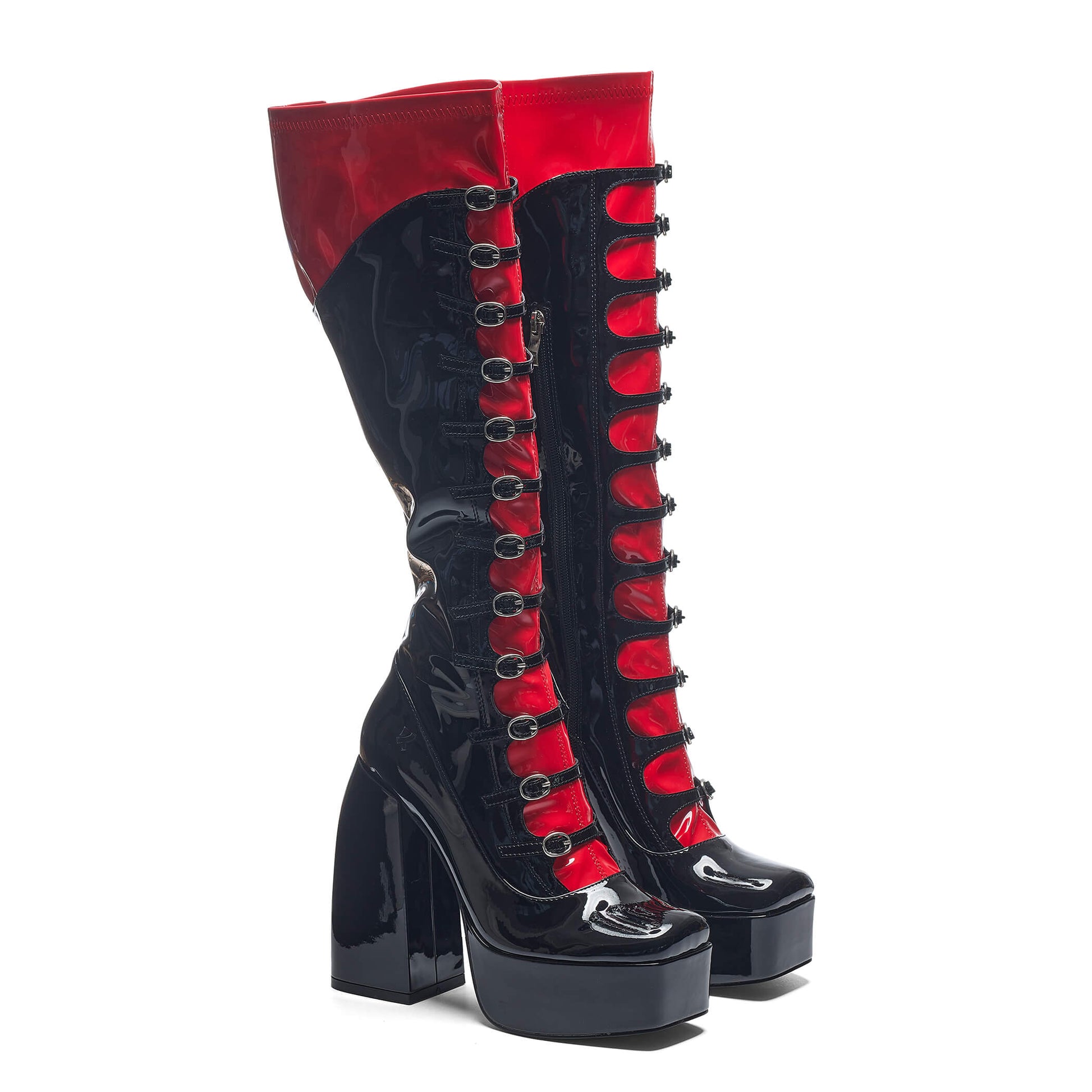 Ritual State Patent Long Boots - Red - Long Boots - KOI Footwear - Red - Three-Quarter View