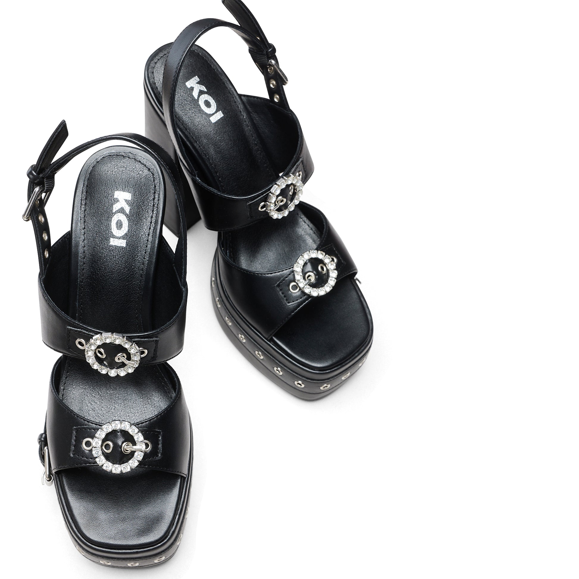 Rotten Minds Buckle Platform Heels - Black - Shoes - KOI Footwear - Black - Top View