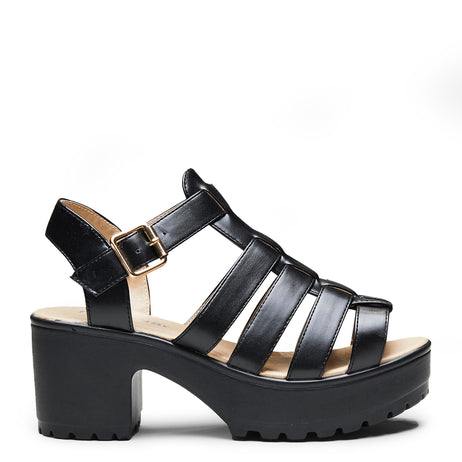 SII Black Strappy Cleated Sandals - Sandals - KOI Footwear - Black - Main View