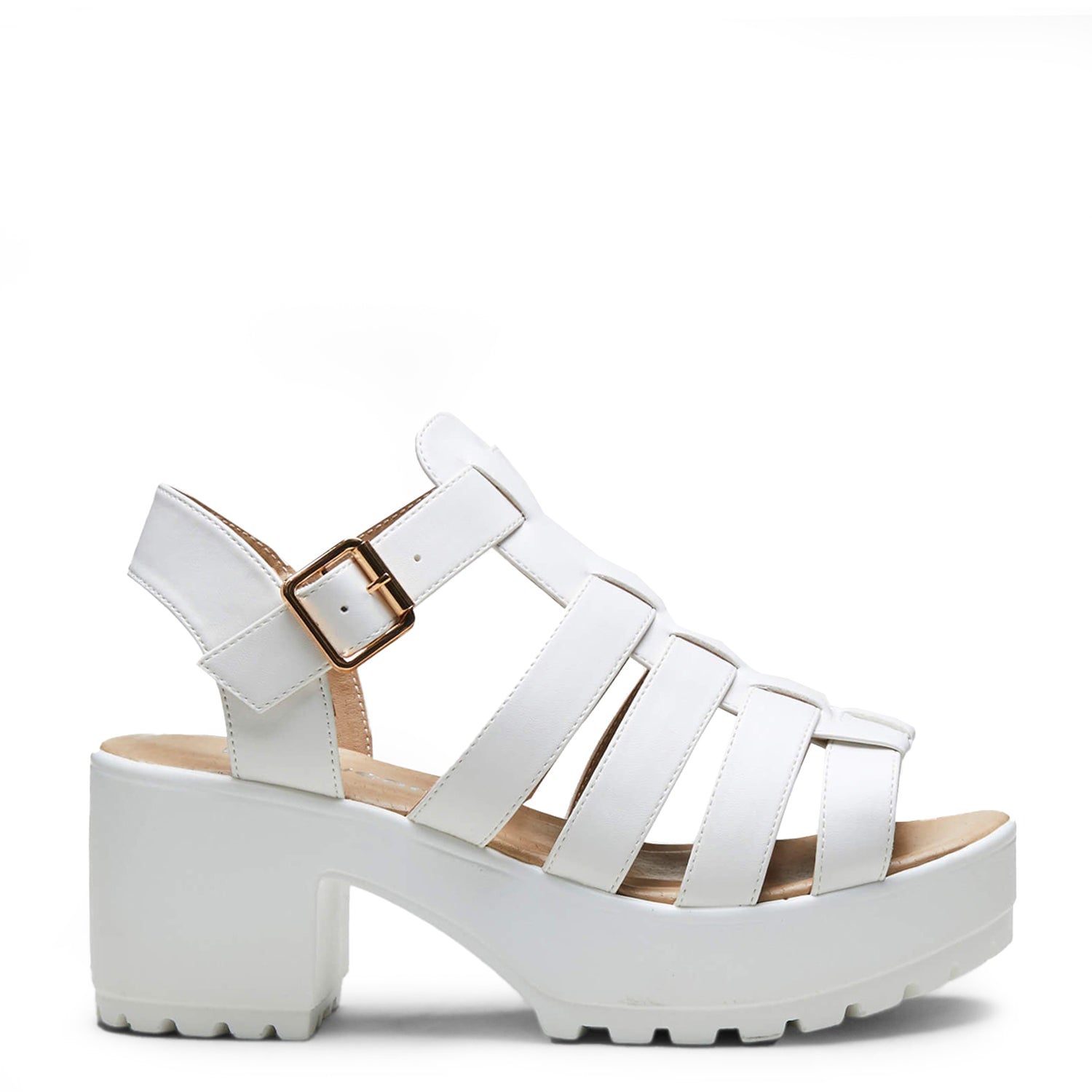 White Chunky Platform Cleated Strappy Sandals – KOI footwear