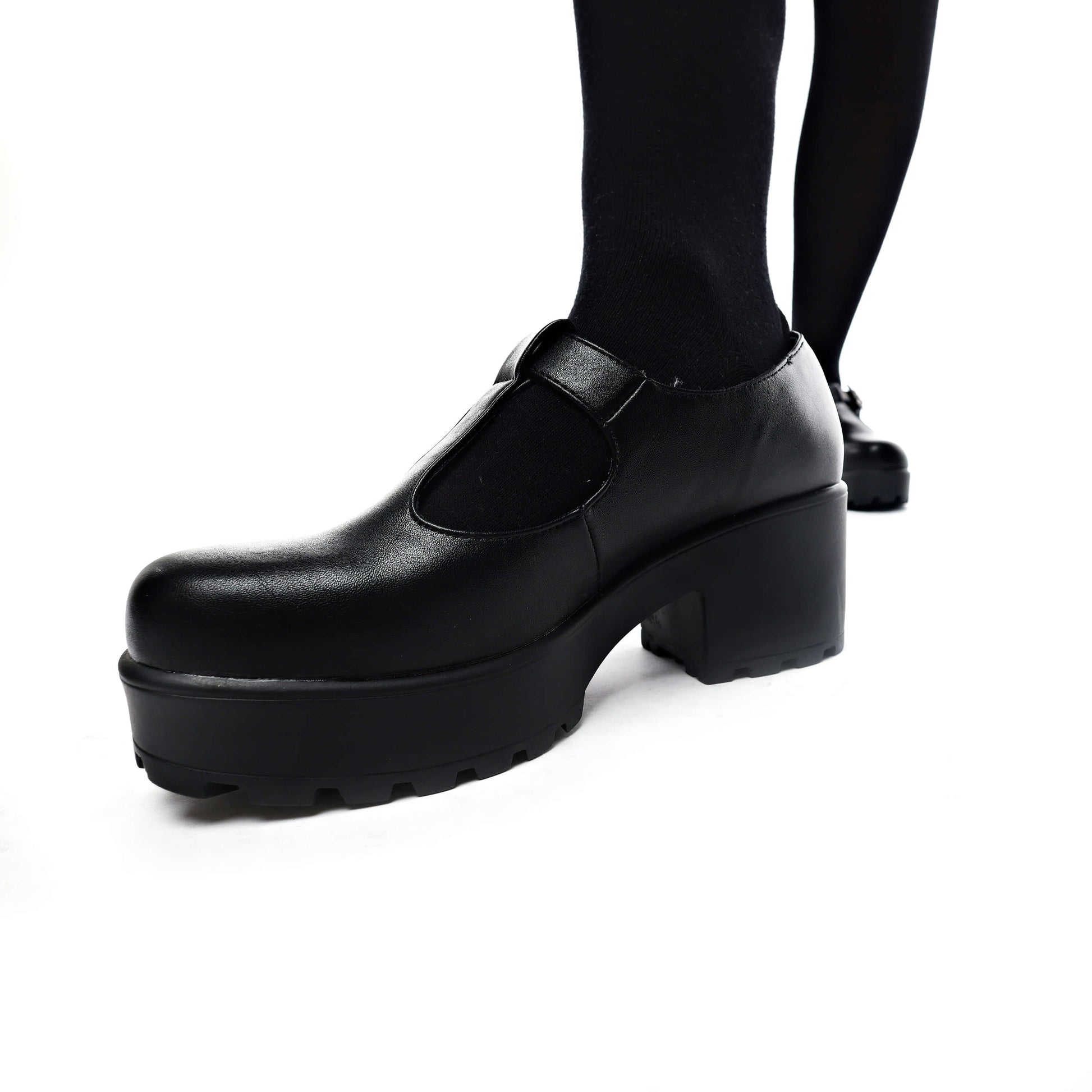 SAI Black Mary Jane Shoes 'Faux Leather Edition' - Mary Janes - KOI Footwear - Black - Model Side View