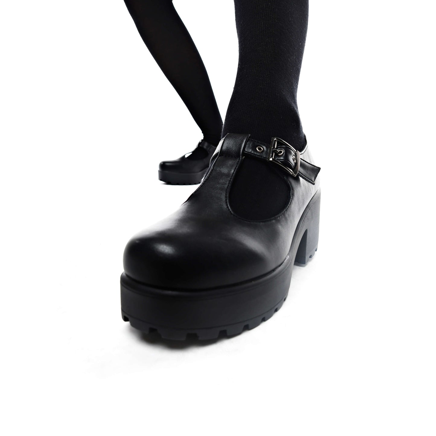 SAI Black Mary Jane Shoes 'Faux Leather Edition' - Mary Janes - KOI Footwear - Black - Model Front Detail