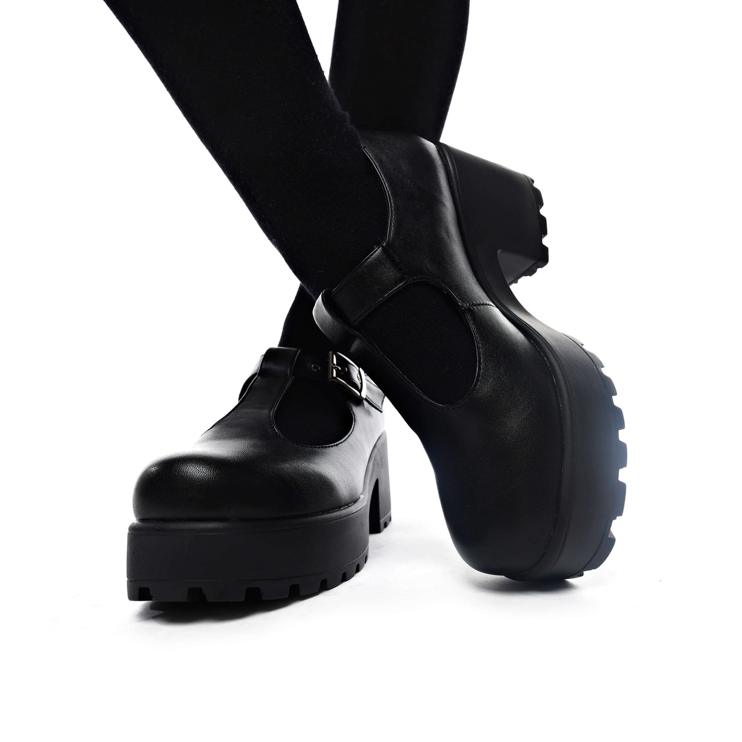 SAI Black Mary Jane Shoes 'Faux Leather Edition' - Mary Janes - KOI Footwear - Black - Model Front View