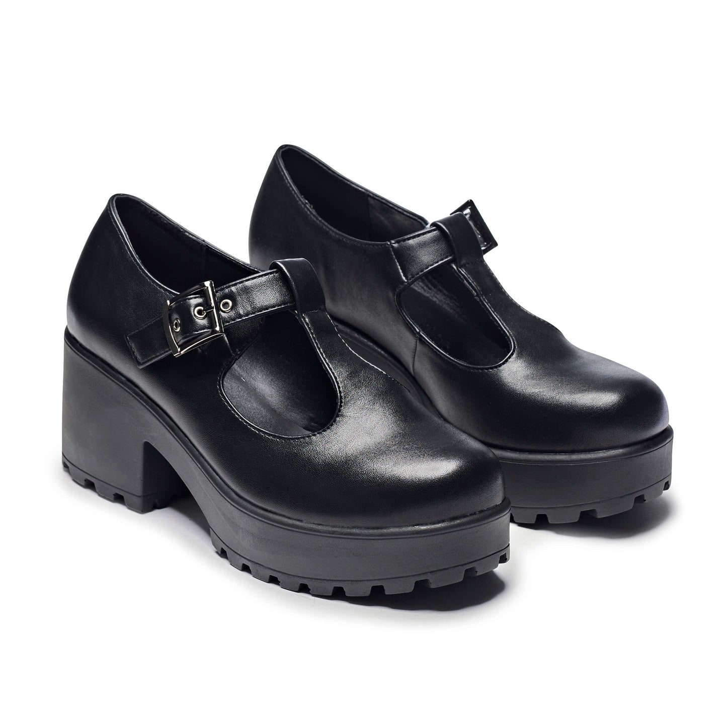 SAI Black Mary Jane Shoes 'Faux Leather Edition' - Mary Janes - KOI Footwear - Black - Three-Quarter View