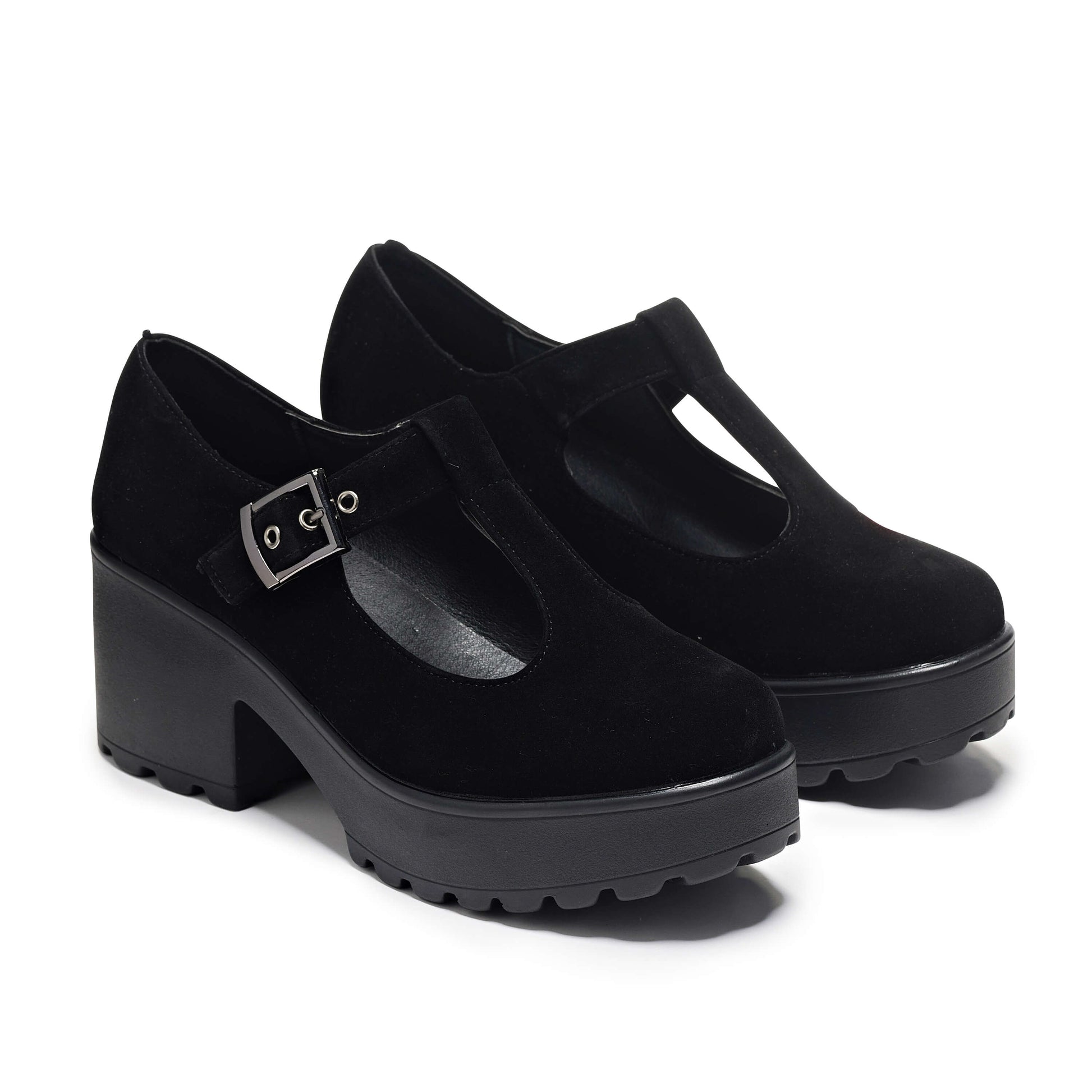 Sai Black Mary Jane Shoes 'Suede Edition' - Mary Janes - KOI Footwear - Black - Three-Quarter View