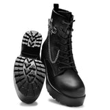 Salvius Safety Pin Military Lace Up Boots - Black