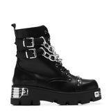 Shackled Shadows Heavy Duty Chain Biker Boots - Chunky Platform boots - Womens - Black - side view