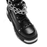 Shackled Shadows Heavy Duty Chain Biker Boots - Black