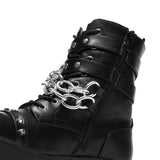 Shackled Shadows Heavy Duty Chain Biker Boots - Black