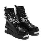 Shackled Shadows Heavy Duty Chain Biker Boots - Chunky Platform boots - Womens - Black - top view