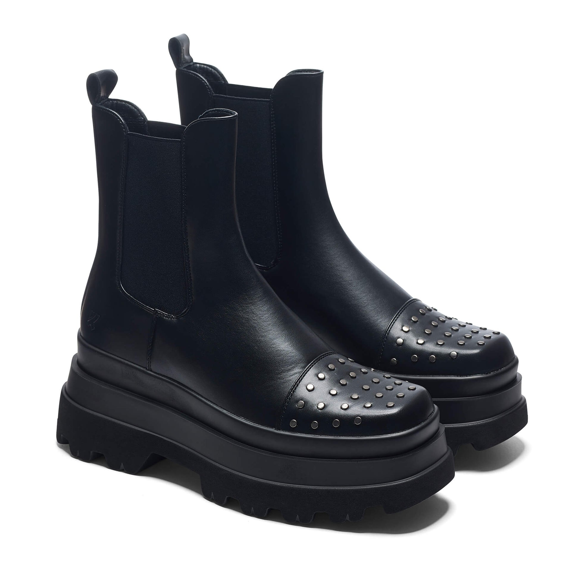 Silence Studded Trident Chelsea Boots - Black - Ankle Boots - KOI Footwear - Black - Three-Quarter View