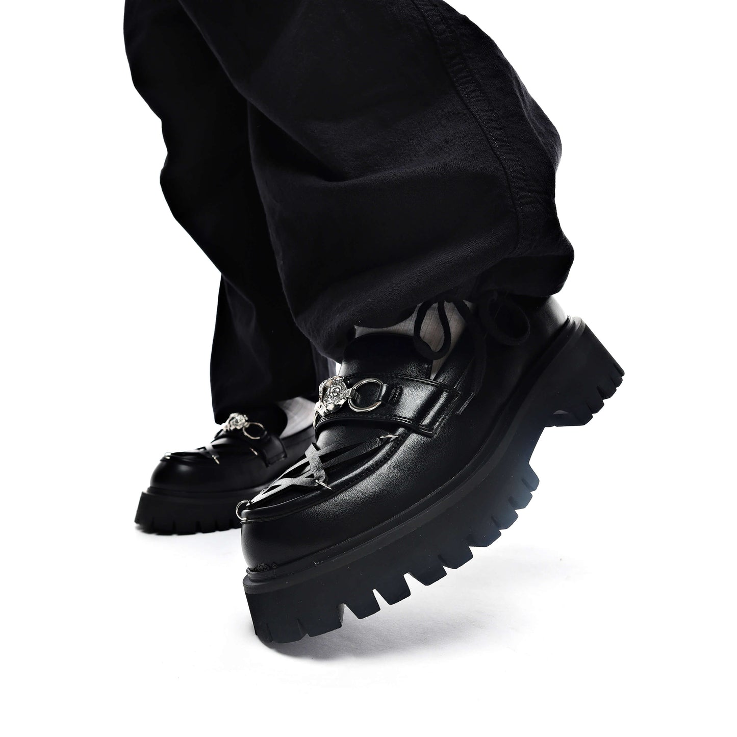 Silent Dusk Owl Pentagram Loafers - Shoes - KOI Footwear - Black - Model Left View