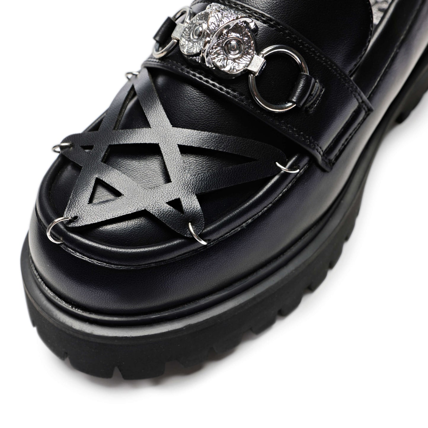 Silent Dusk Owl Pentagram Loafers - Shoes - KOI Footwear - Black - Front Detail