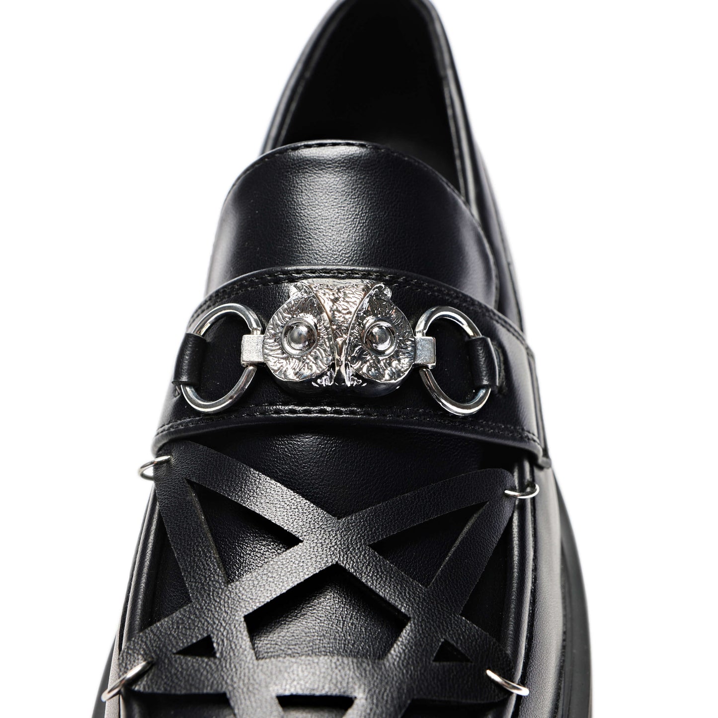 Silent Dusk Owl Pentagram Loafers - Shoes - KOI Footwear - Black - Hardware Detail