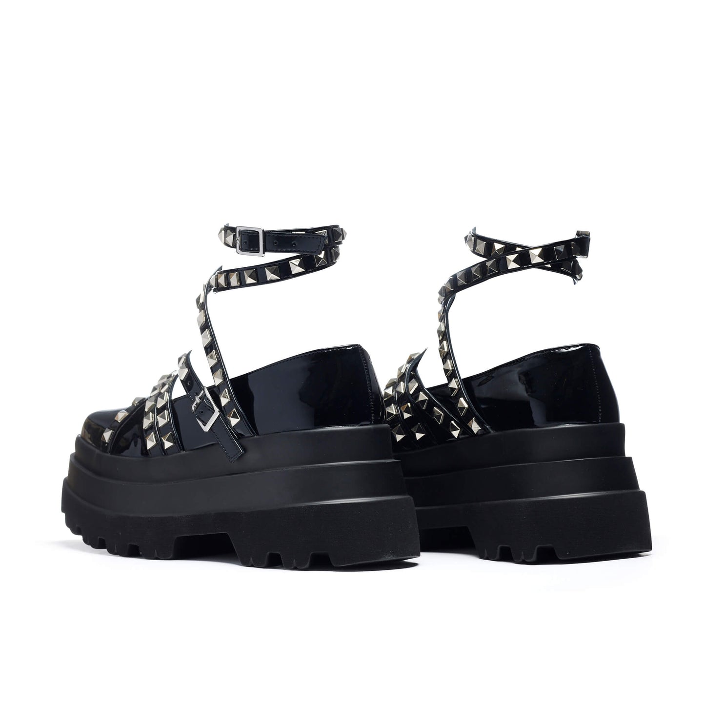 Sima Studded Platform Ballet Shoes - Black - KOI Footwear - Back View