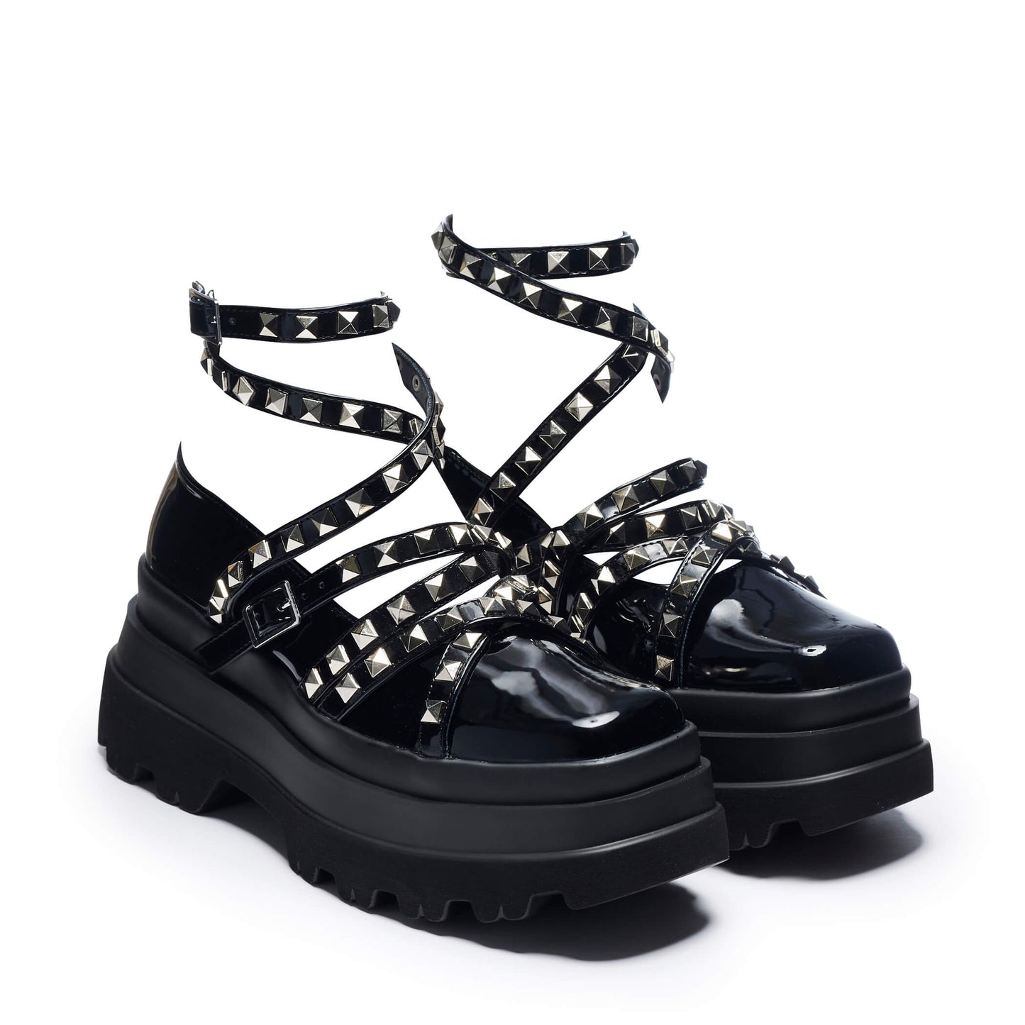 Sima Studded Platform Ballet Shoes - Black - KOI Footwear - Three-Quarter View