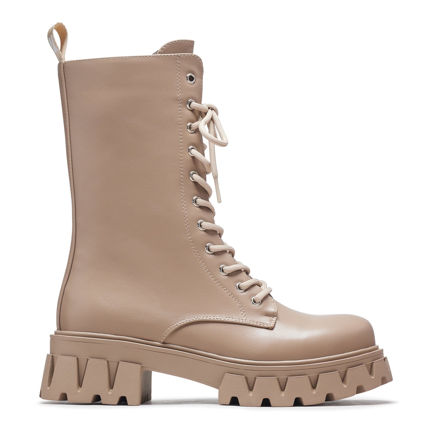 Siren Tall Lace Up Boots - Dust - Ankle Boots - KOI Footwear - Beige - Side View