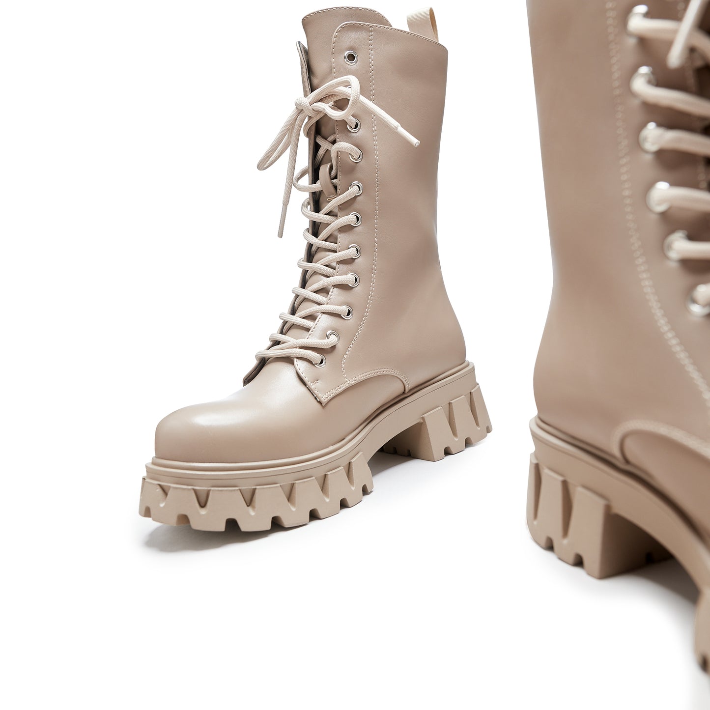 Siren Tall Lace Up Boots - Dust - Ankle Boots - KOI Footwear - Beige - Front Detail