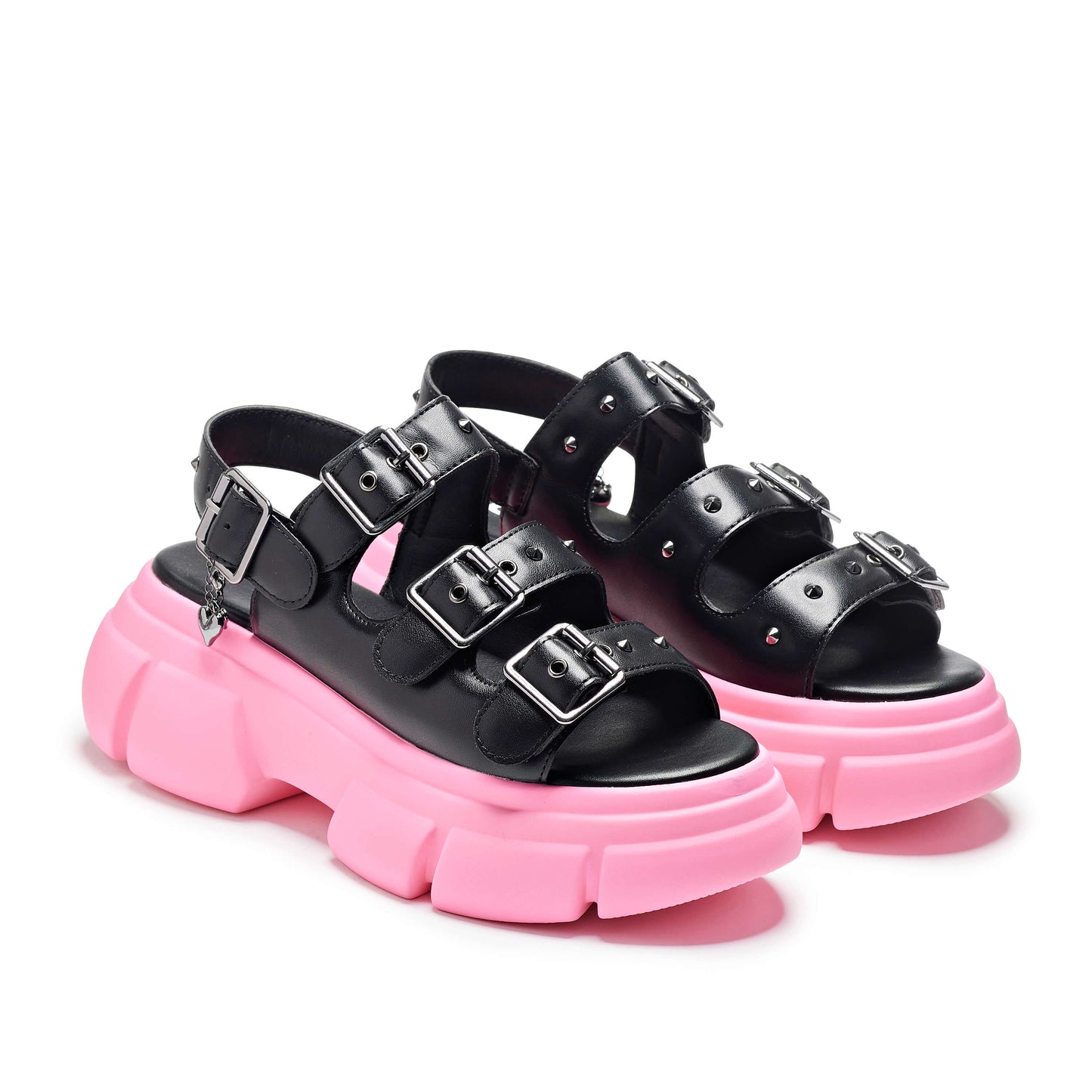 Sticky Secrets Chunky Pink Sandals - Sandals - KOI Footwear - Pink - Three-Quarter View