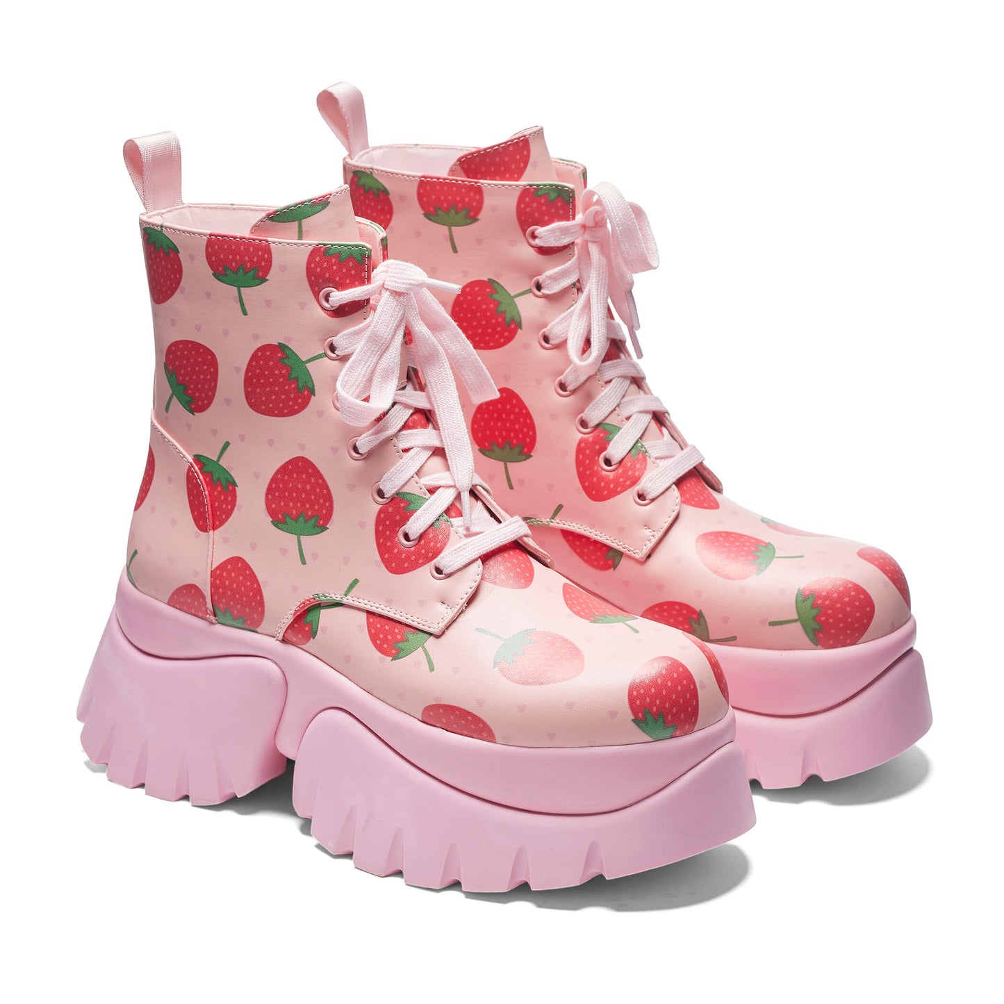 Strawberry Shortcake Pink Vilun Boots - Ankle Boots - KOI Footwear - Pink - Three-Quarter View