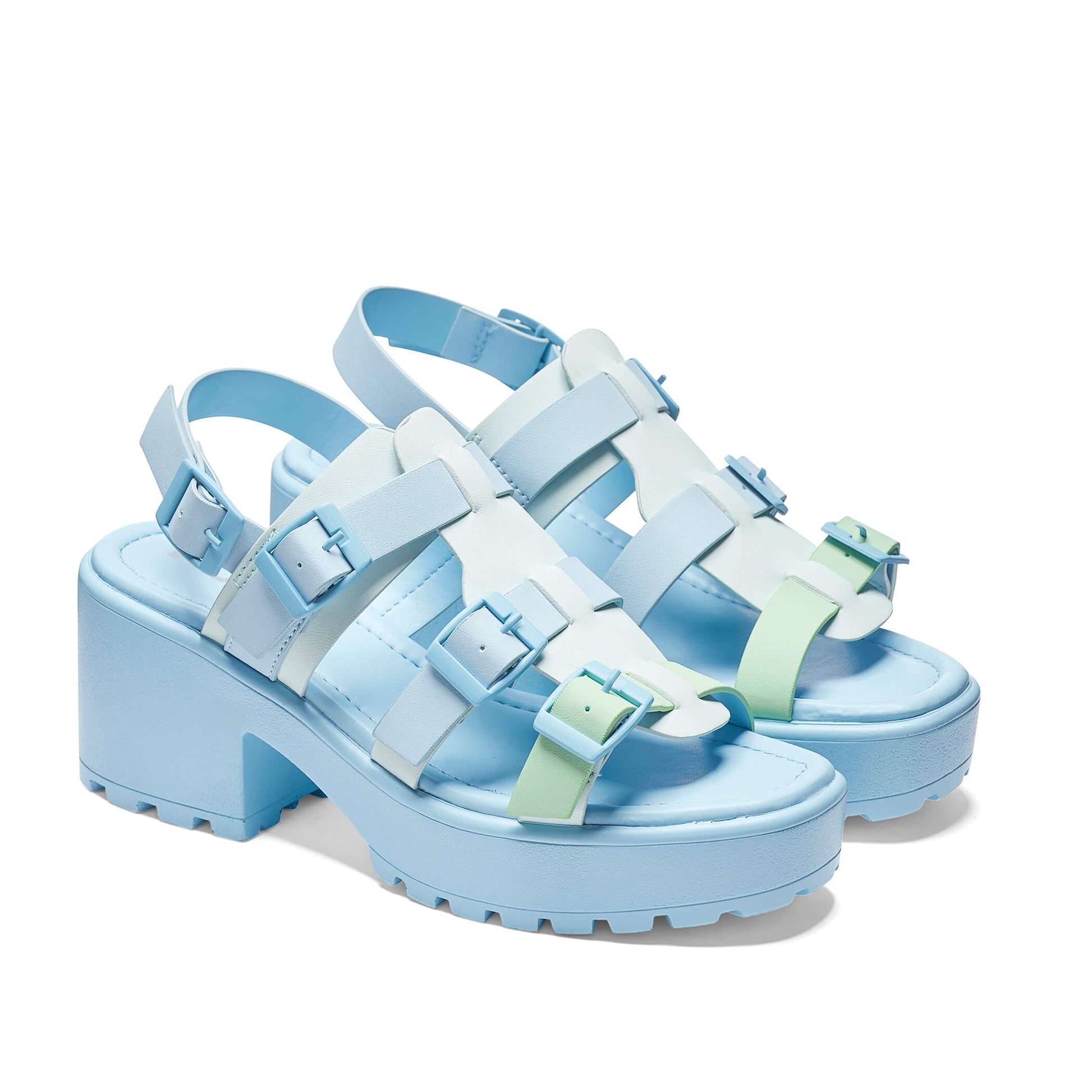 Sugar Season Chunky Buckle Sandals - Blue - Sandals - KOI Footwear - Blue - Three-Quarter View