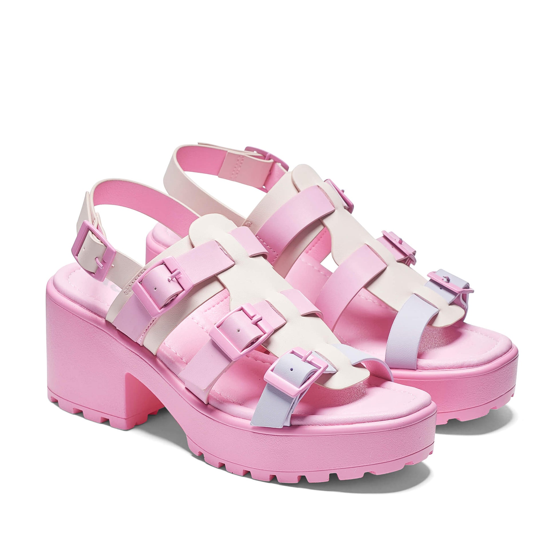 Sugar Season Chunky Buckle Sandals - Pink - Sandals - KOI Footwear - Pink - Three-Quarter View
