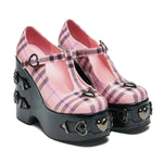 Sweet Apathy Plaid Wedge Mary Janes