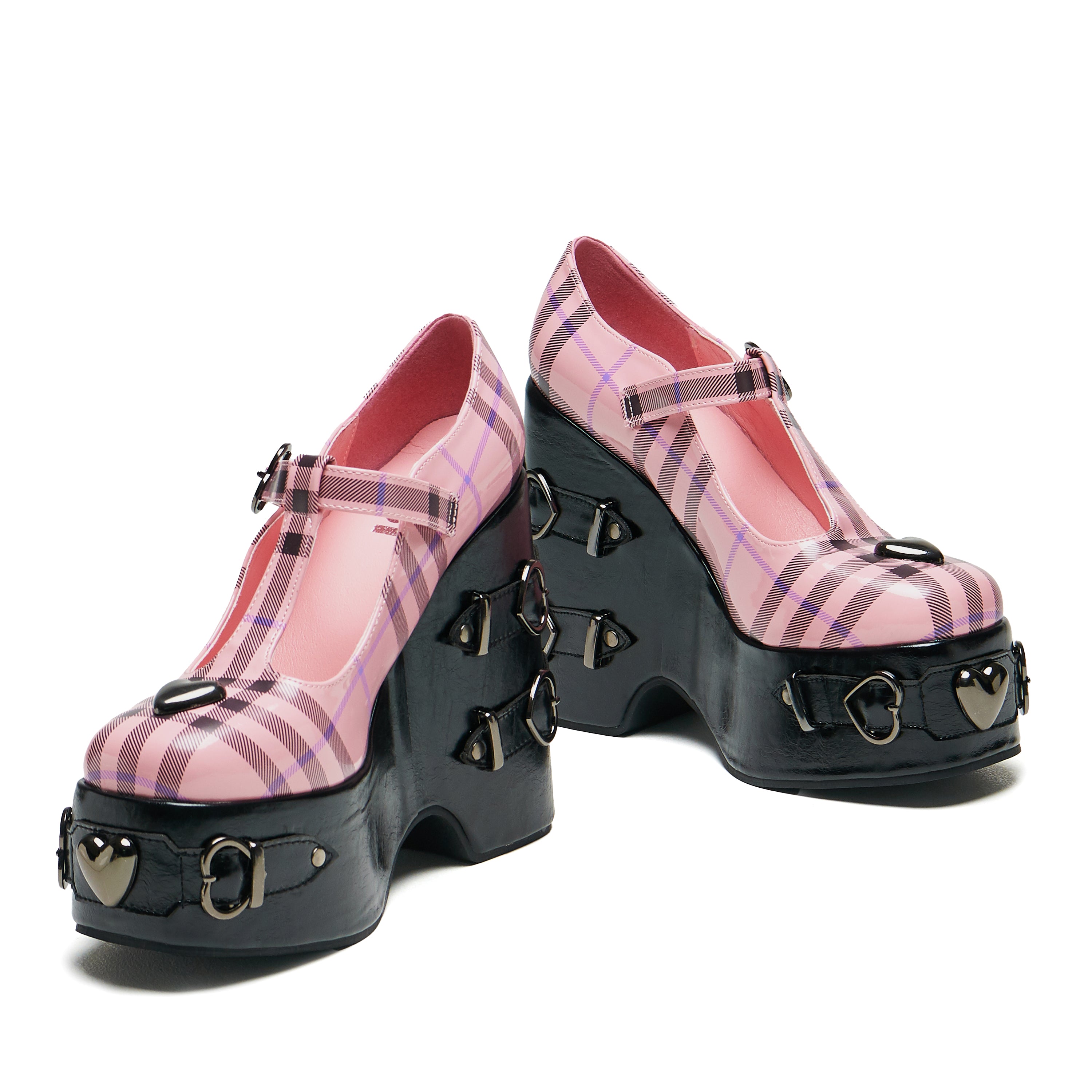 Sweet Apathy Plaid Wedge Mary Janes_5