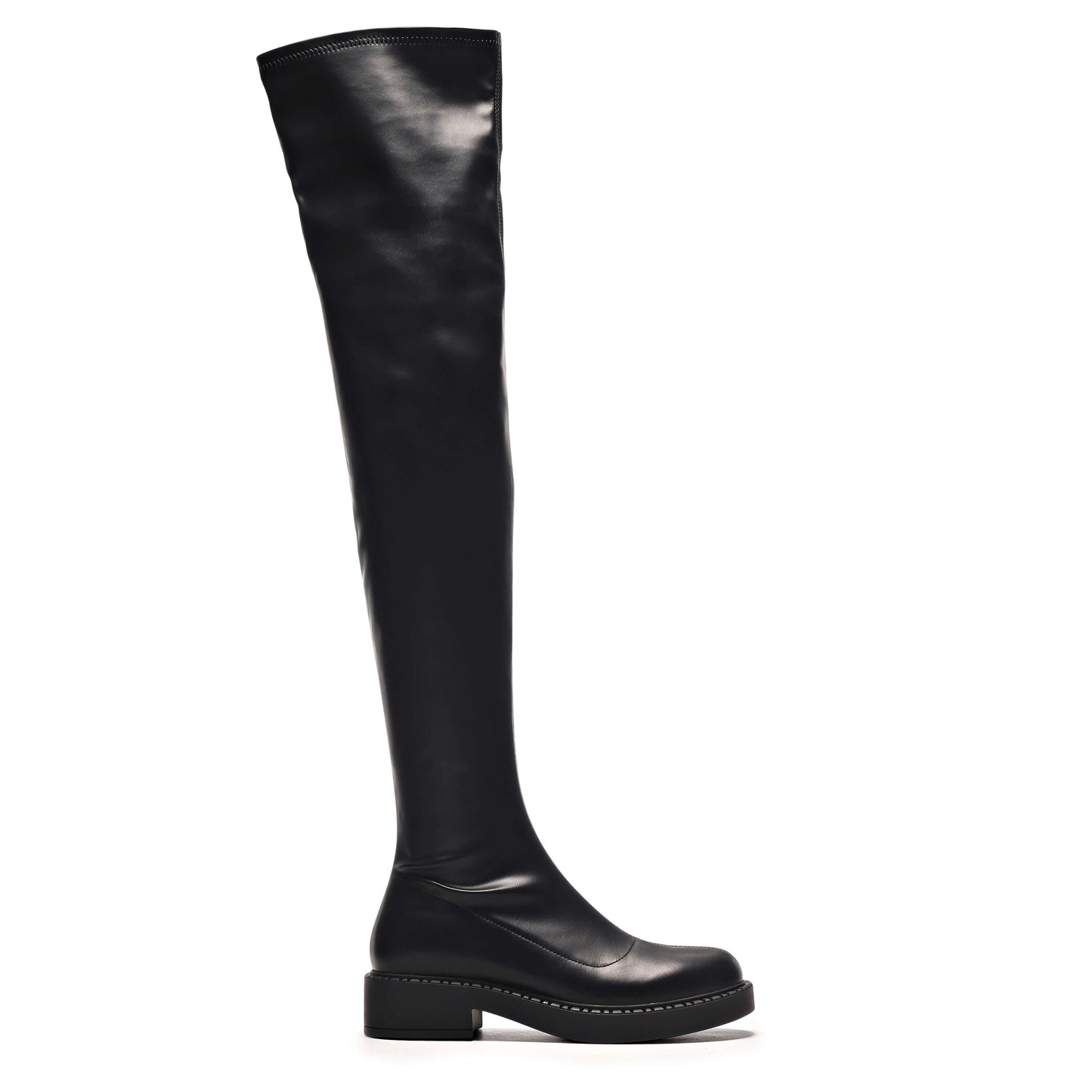 The Commander Stretch Thigh High Boots - Long Boots - KOI Footwear - Black - Side View