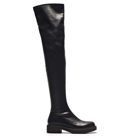 The Commander Stretch Thigh High Boots - Long Boots - KOI Footwear - Black - Main View