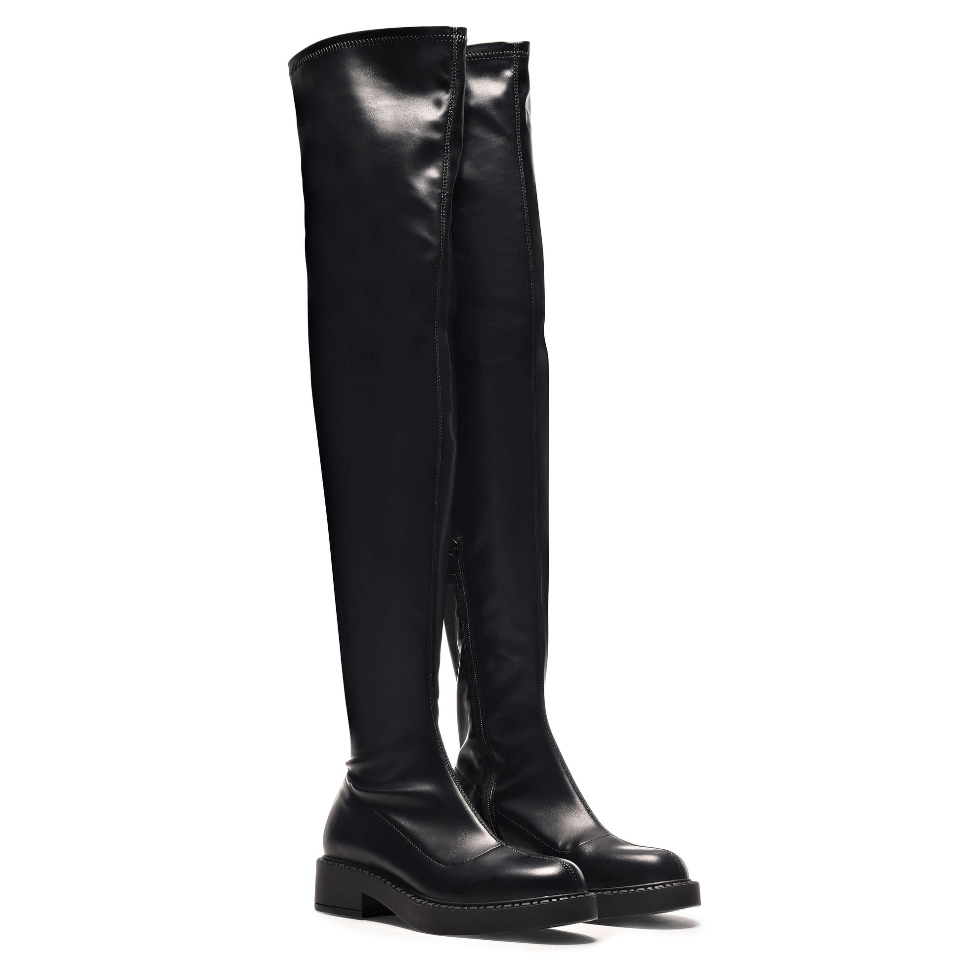 The Commander Stretch Thigh High Boots - Long Boots - KOI Footwear - Black - Three-Quarter View