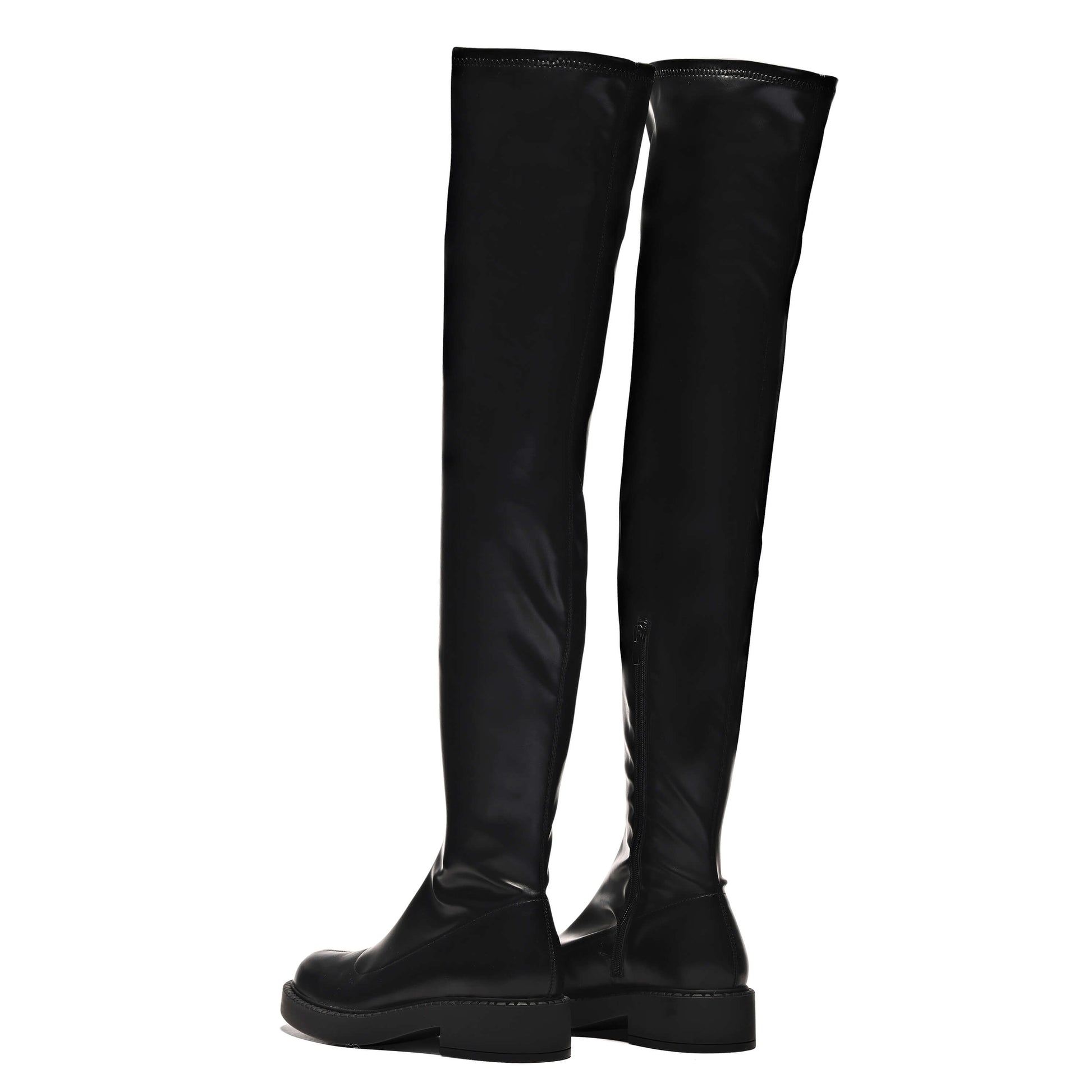 The Commander Stretch Thigh High Boots - Long Boots - KOI Footwear - Black - Back View