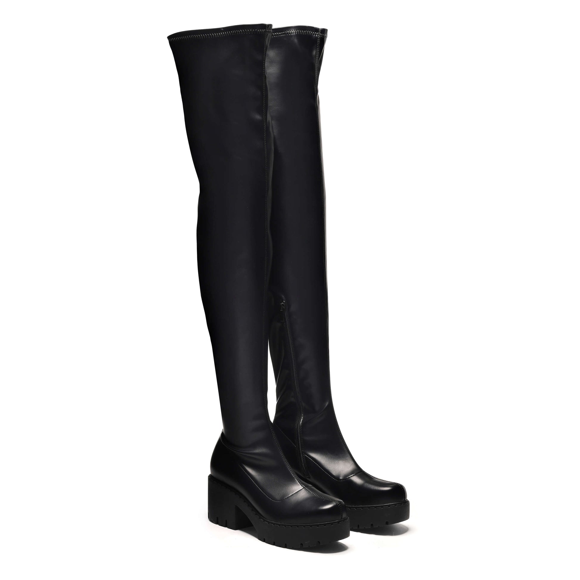The Harmony Plus Size Thigh High Boots - Long Boots - KOI Footwear - Black - Three-Quarter View
