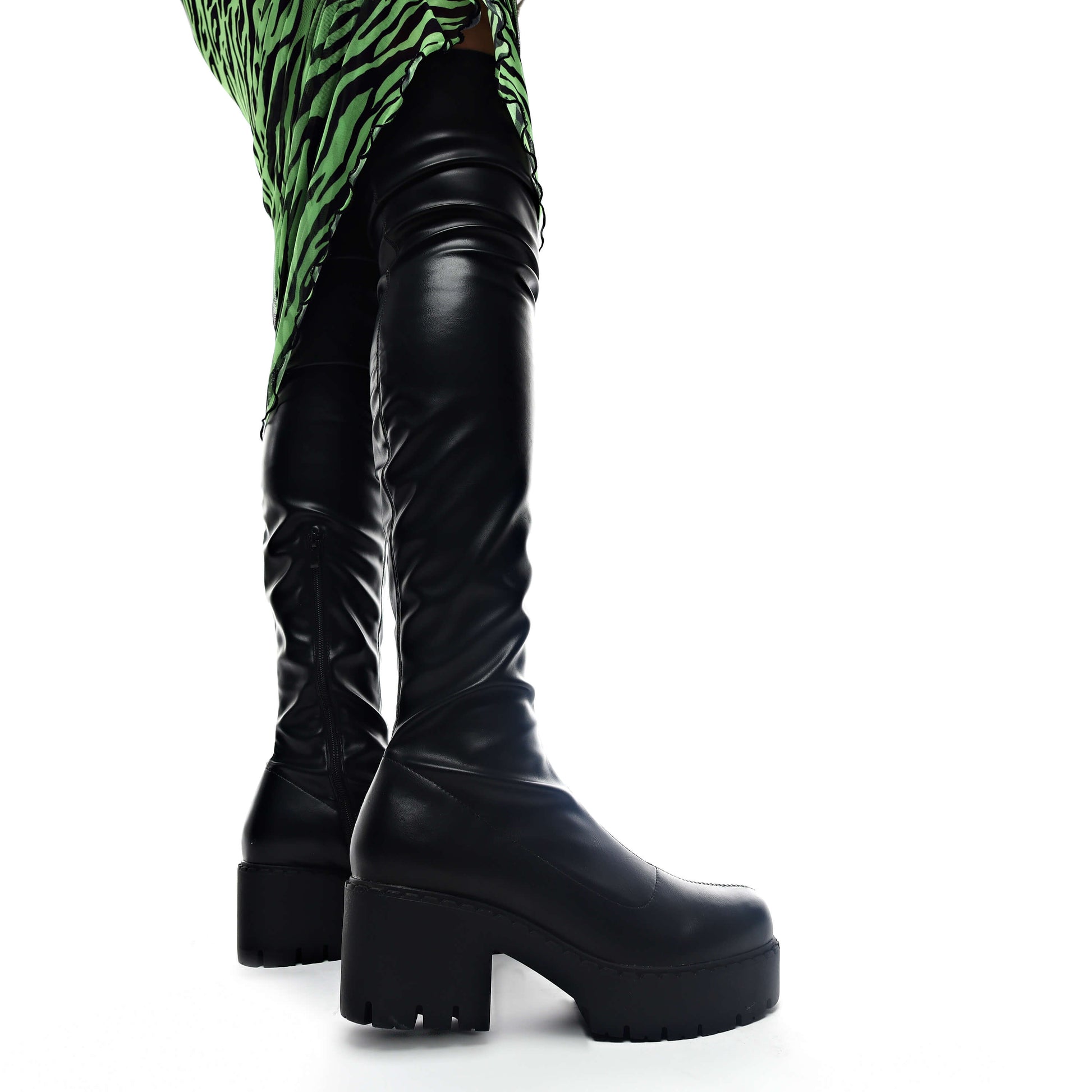The Harmony Plus Size Thigh High Boots - Long Boots - KOI Footwear - Black - Model Back View