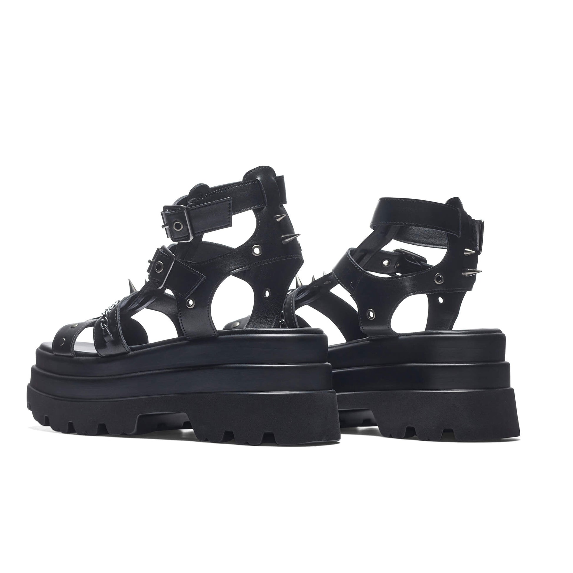 The Divine Destruction Spiked Chunky Sandals - Black - Koi Footwear - Back View