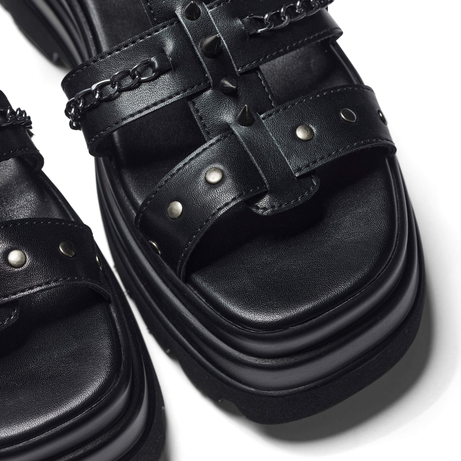 The Divine Destruction Spiked Chunky Sandals - Black - Koi Footwear - Front Detail