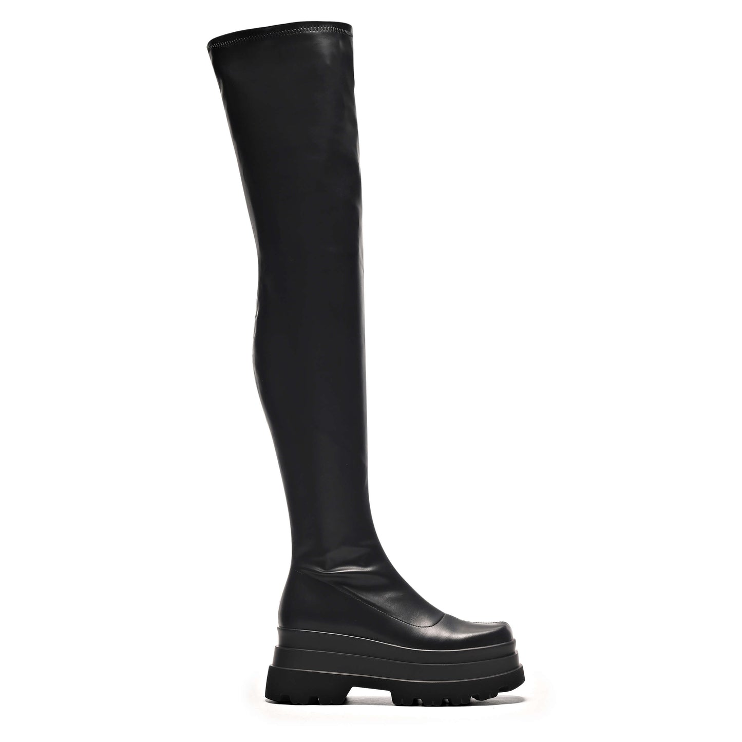 The Elevation Plus Size Thigh High Boots - Long Boots - KOI Footwear - Black - Side View