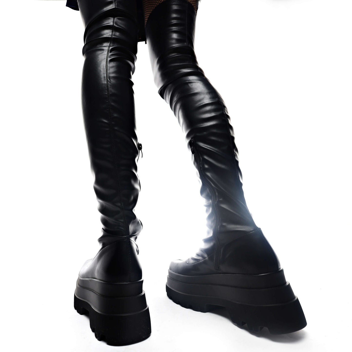 The Elevation Stretch Thigh High Boots - Long Boots - KOI Footwear - Black - Back Detail View