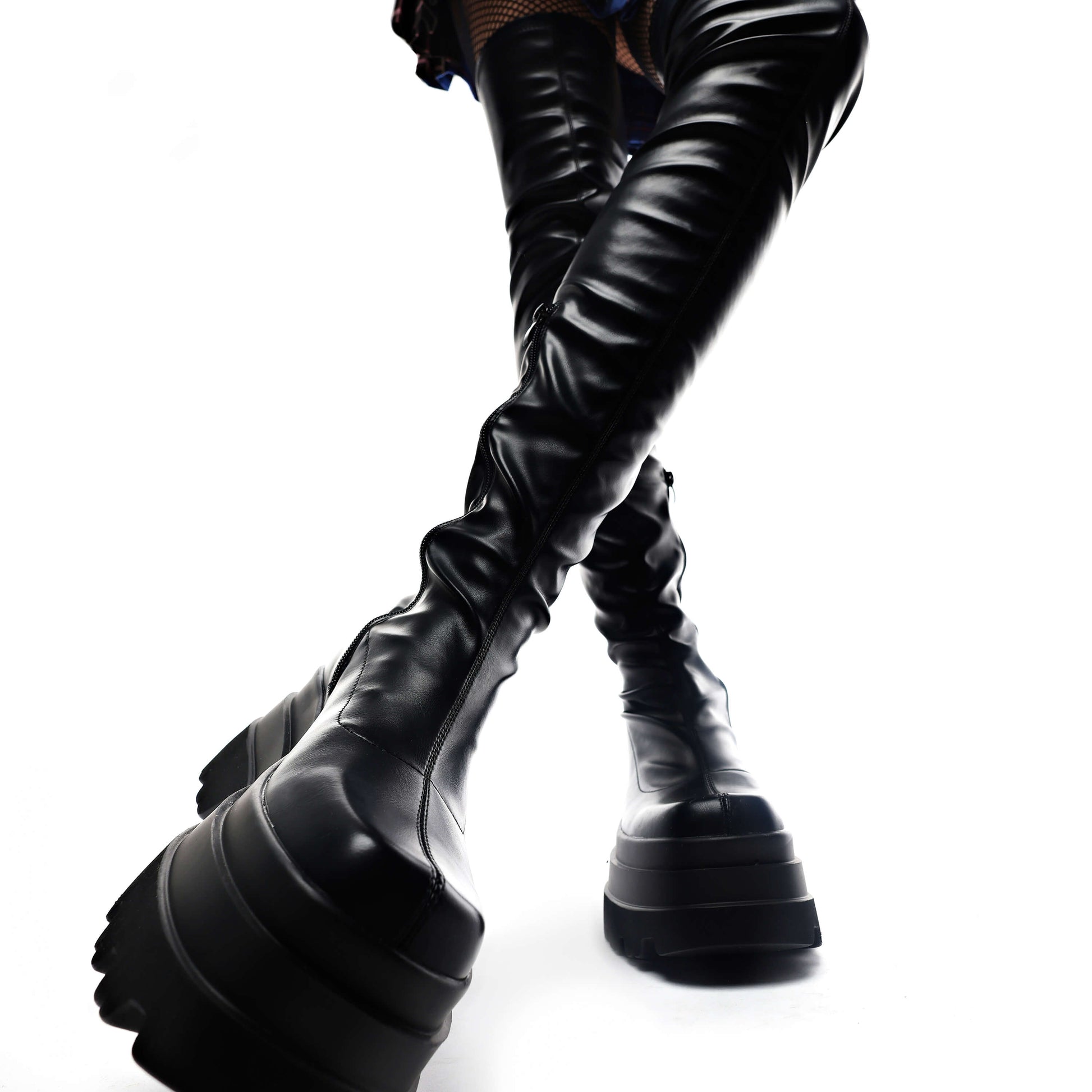 The Elevation Stretch Thigh High Boots - Long Boots - KOI Footwear - Black - Model View