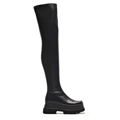 The Elevation Stretch Thigh High Boots - Long Boots - KOI Footwear - Black - Main View