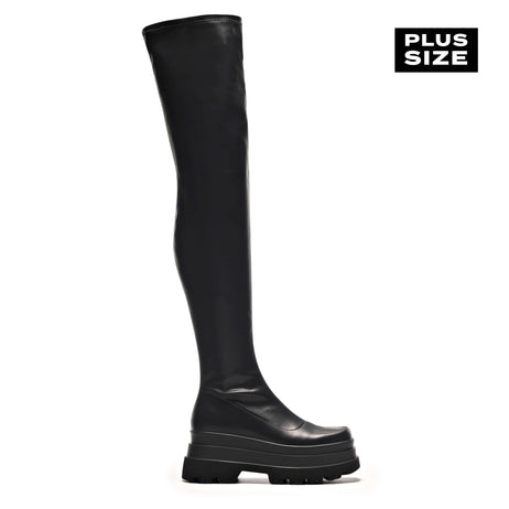 The Elevation Plus Size Thigh High Boots - Long Boots - KOI Footwear - Black - Main View