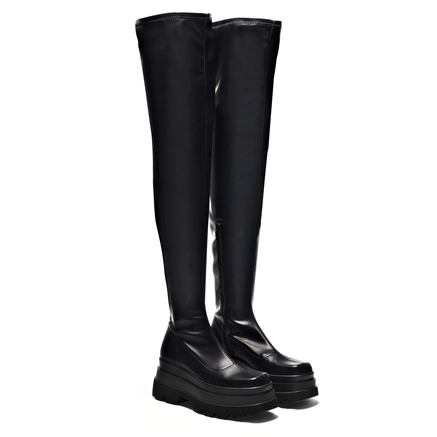The Elevation Plus Size Thigh High Boots - Long Boots - KOI Footwear - Black - Three-Quarter View