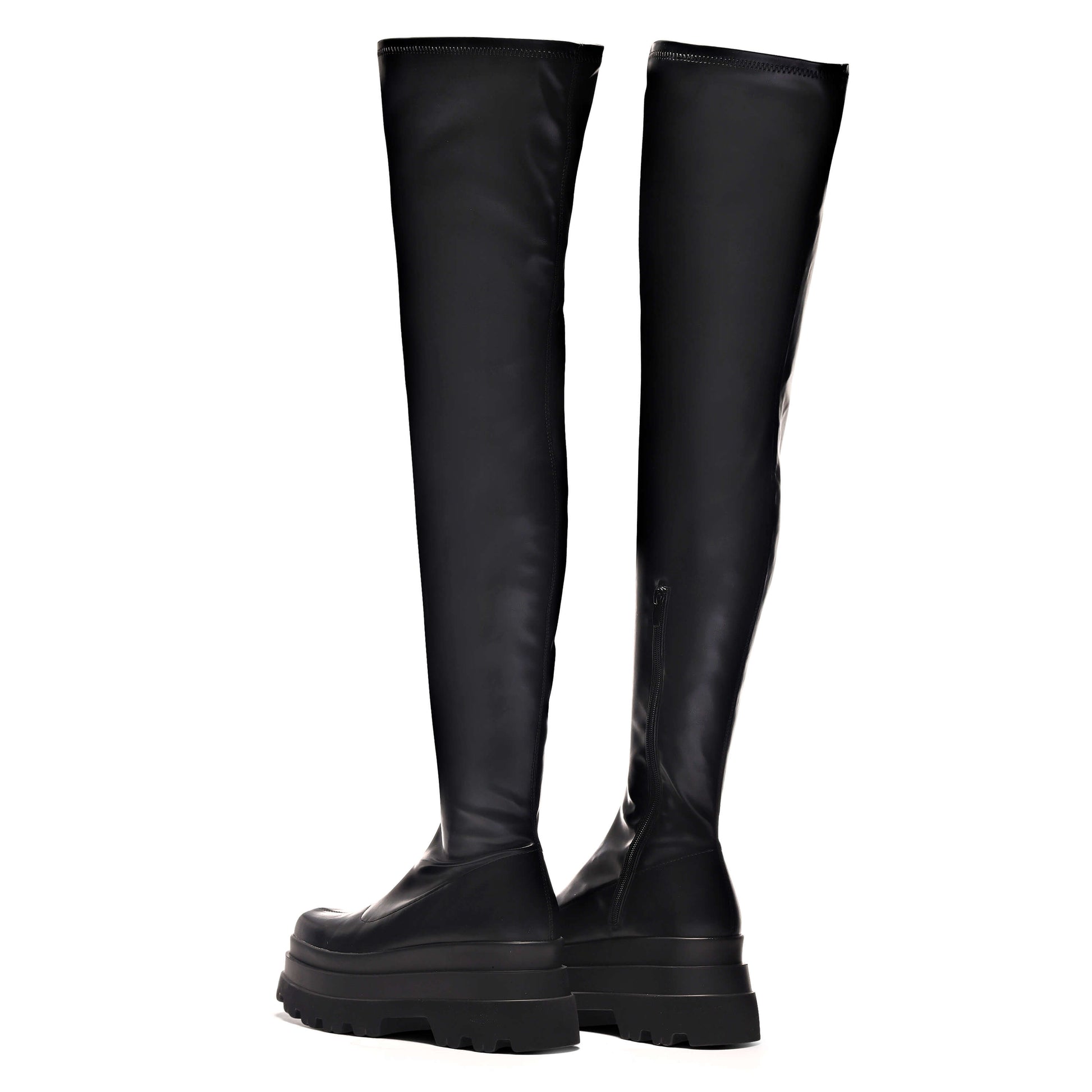 The Elevation Stretch Thigh High Boots - Long Boots - KOI Footwear - Black - Back View