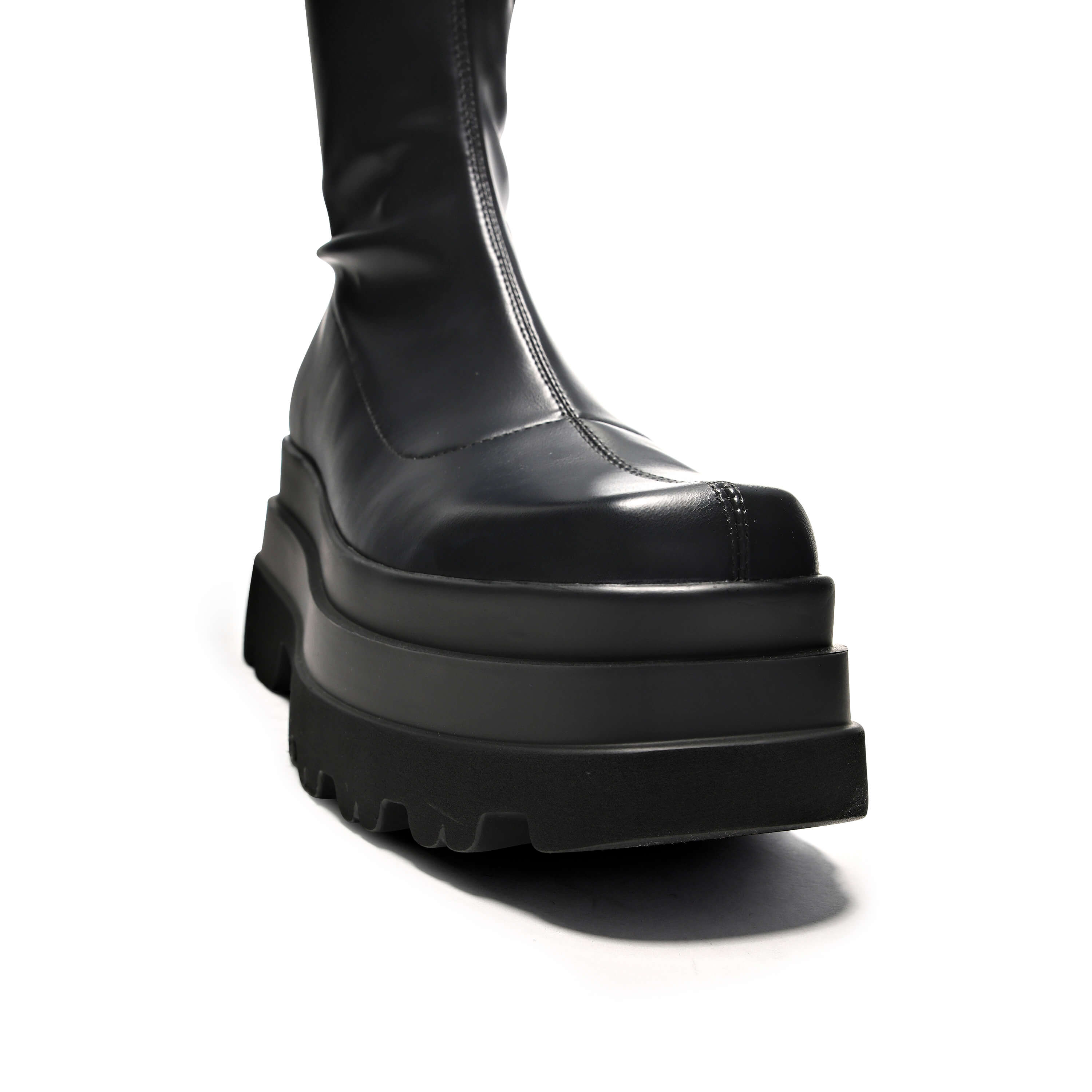 The Elevation Plus Size Thigh High Boots - Long Boots - KOI Footwear - Black - Platform Detail