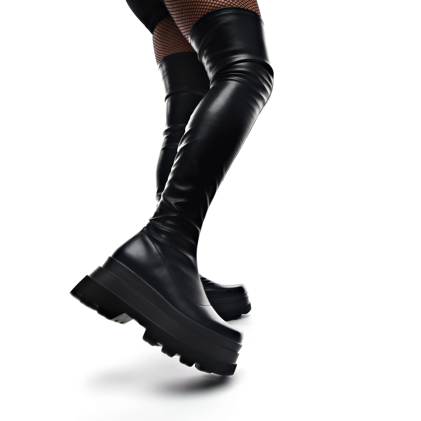 The Elevation Plus Size Thigh High Boots - Long Boots - KOI Footwear - Black - Model Sole View