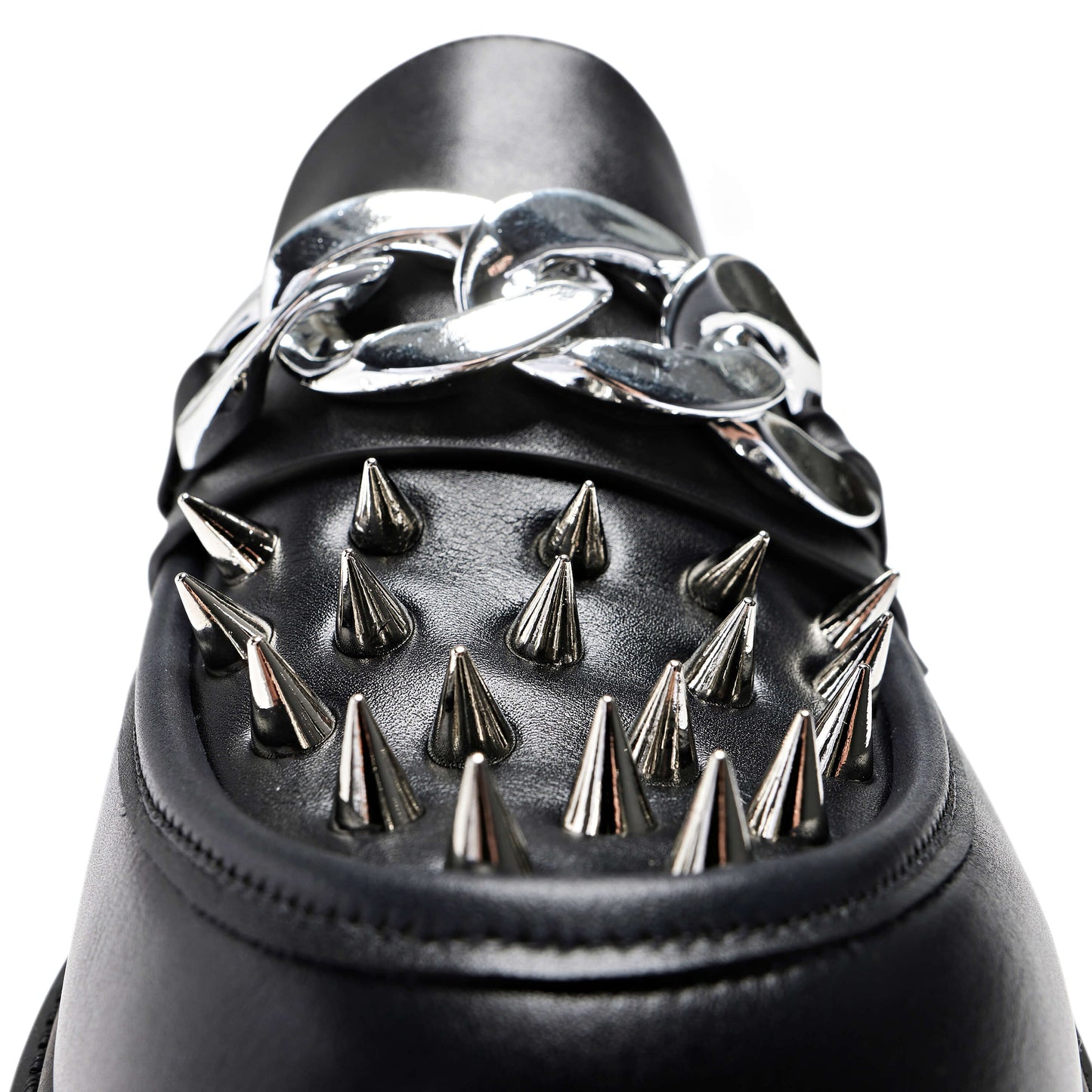 The Grave Warden Men's Spiked Loafers - Shoes - KOI Footwear - Black - Front Metal Detail