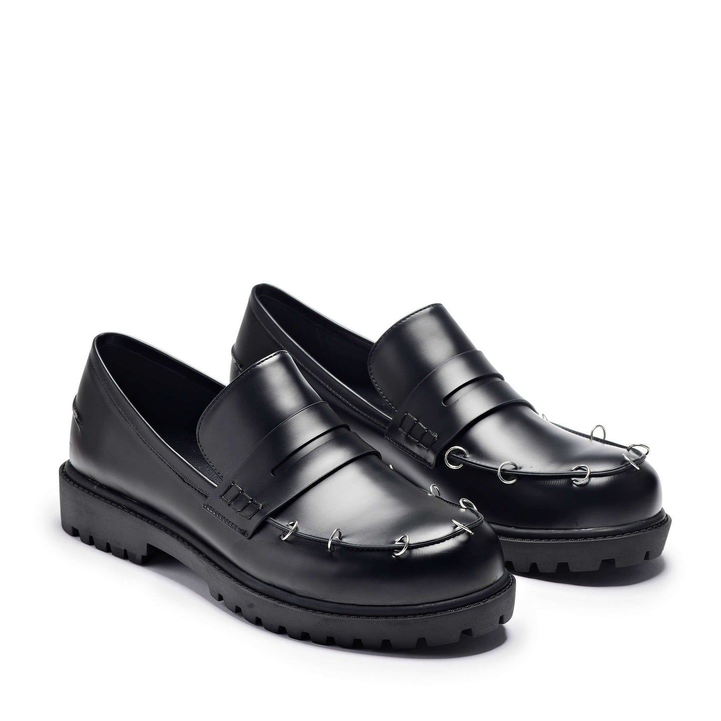 The Kaiden Pierced Men's Loafers - Shoes - KOI Footwear - Black - Three-Quarter View