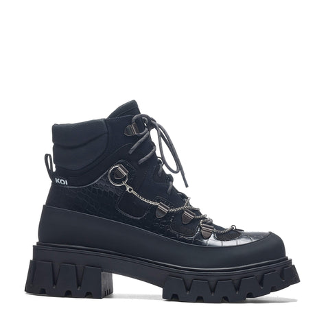 The Koi Reaper Men's Hiking Boots - Ebony Croc - Ankle Boots - KOI Footwear - Black - Main View