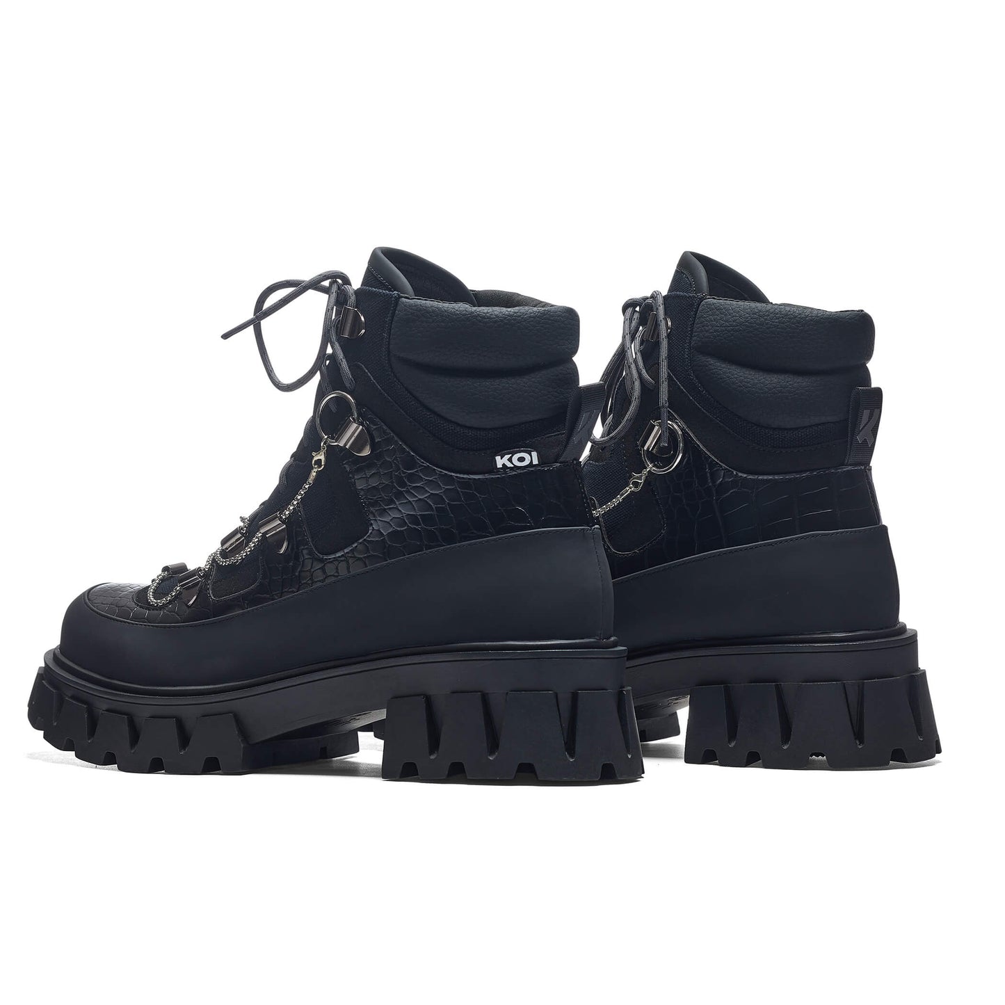 The Koi Reaper Men's Hiking Boots - Ebony Croc - Ankle Boots - KOI Footwear - Black - Back Side View
