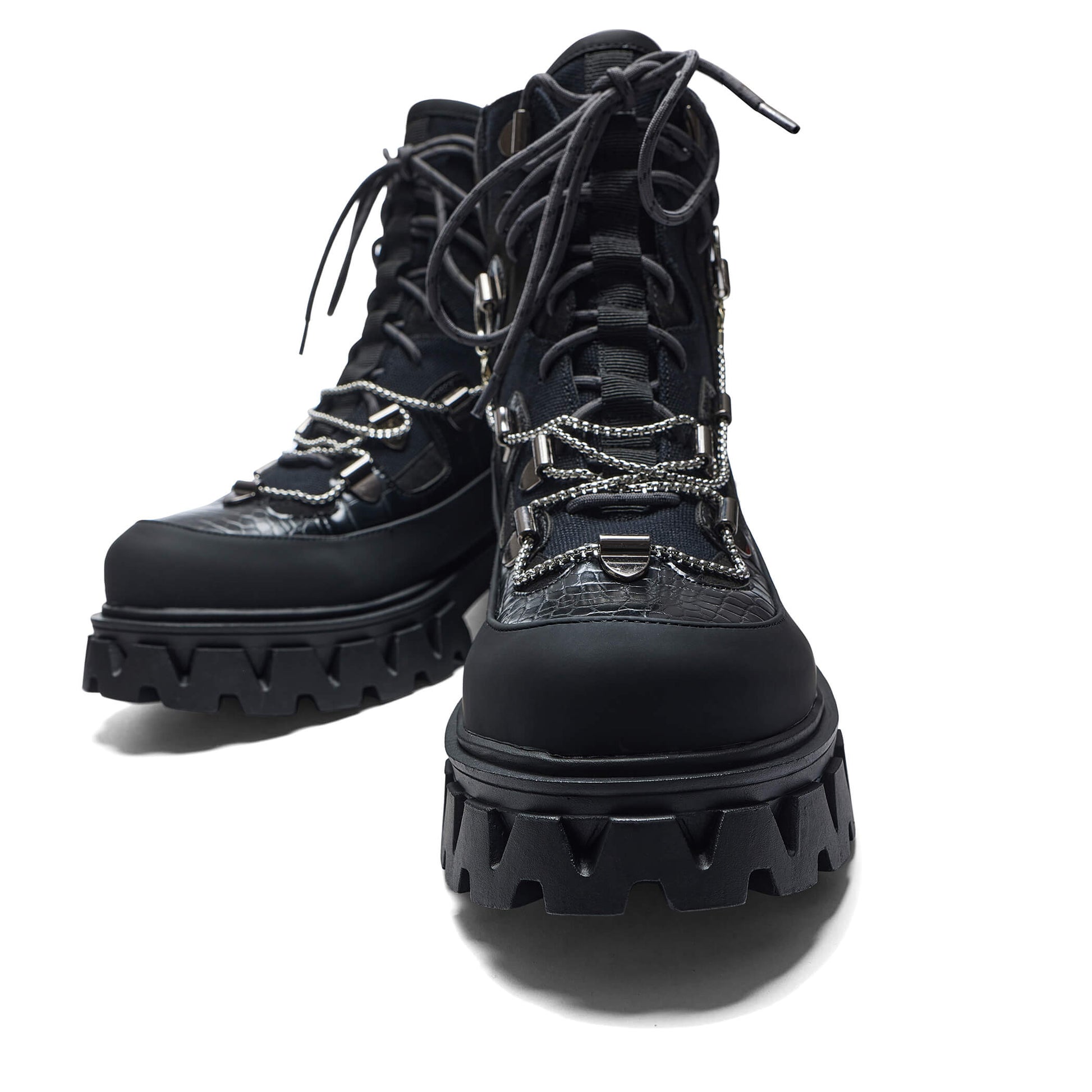 The Koi Reaper Men's Hiking Boots - Ebony Croc - Ankle Boots - KOI Footwear - Black - Front View